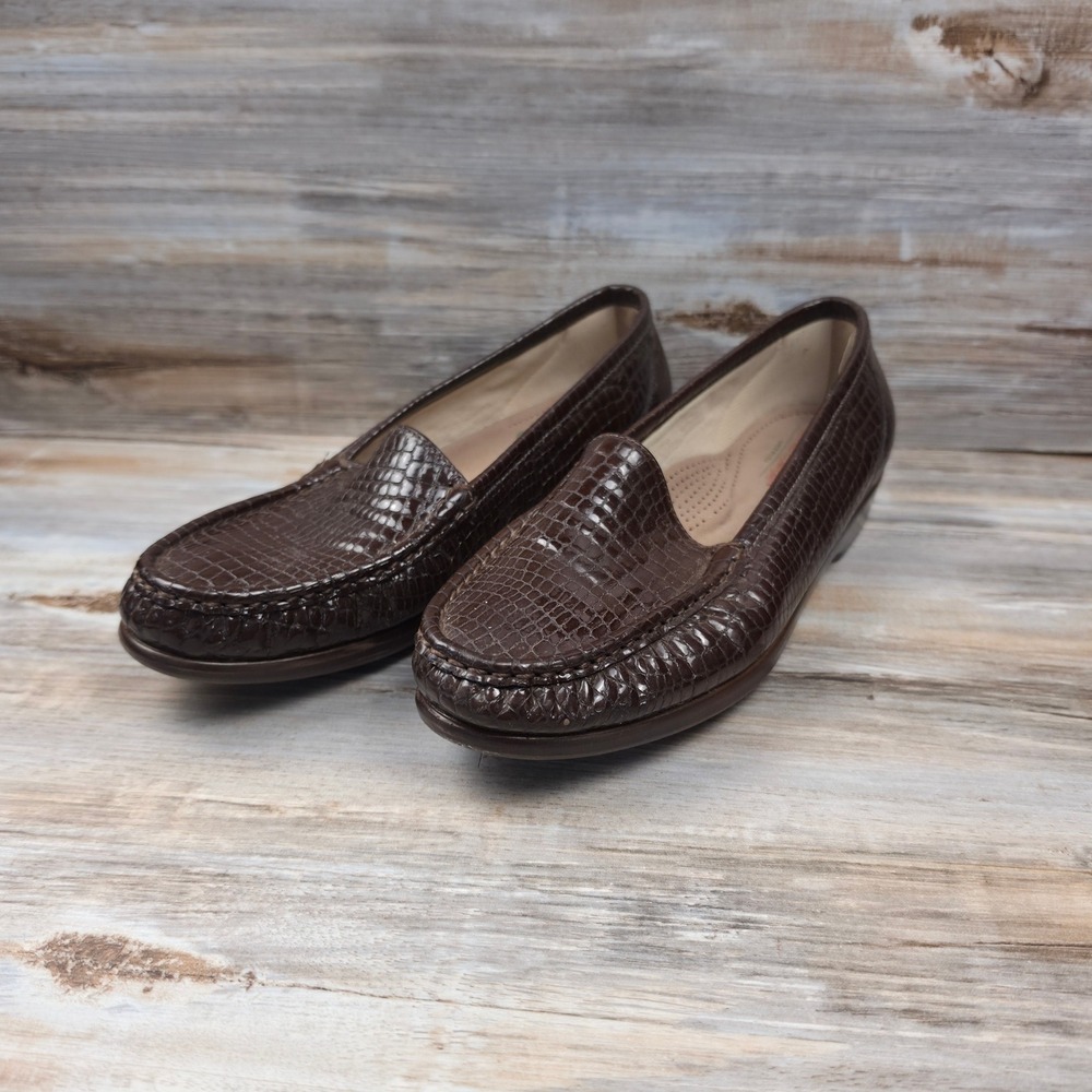 SAS Tripad Comfort Brown Croc Embossed Patent Leather Loafers Womens 9.5 M USA